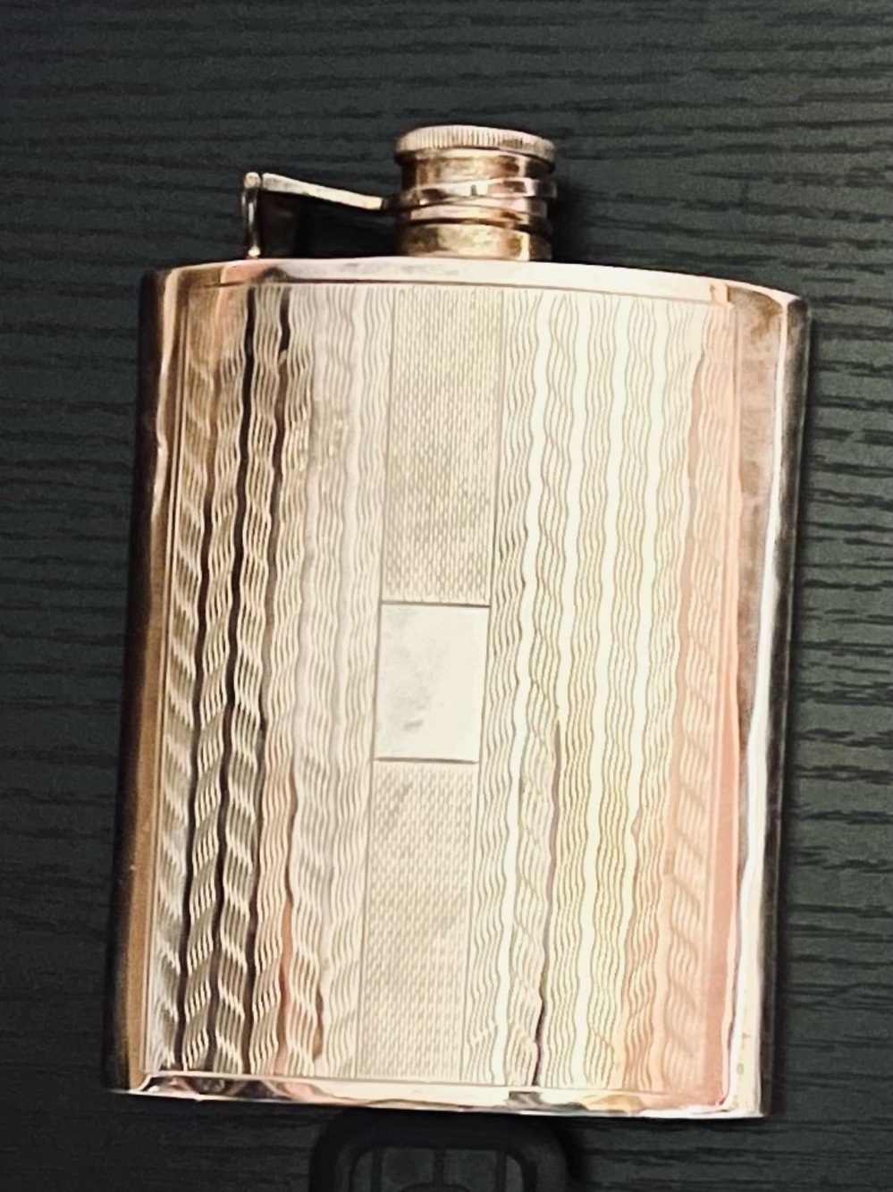 Guilloche Vintage Engine Turned Silver Kidney Hip Flask